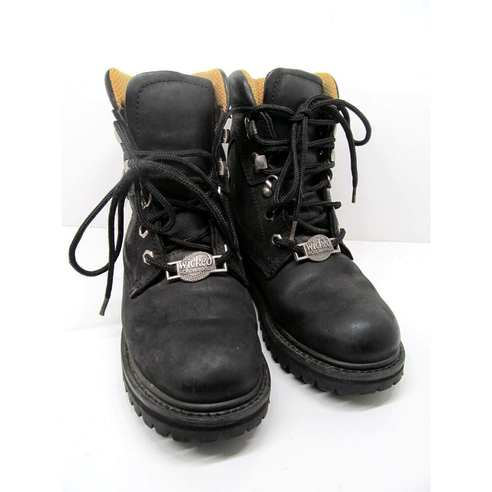 Wicked Road Warrior Womens Black Leather Biker Boots Size US 7 EUR 38